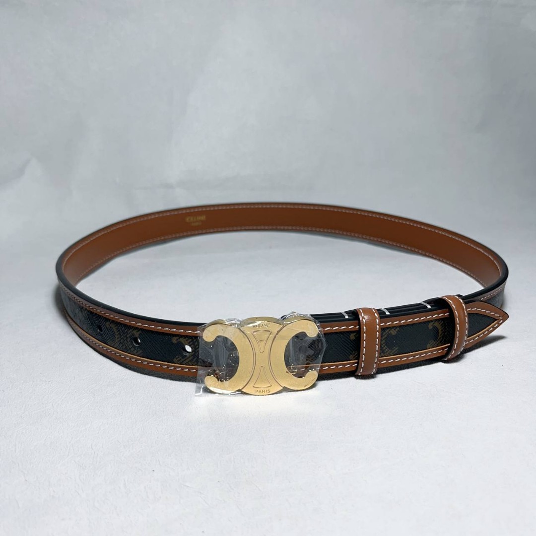 Celine Medium Triomphe Belt in Triomphe Canvas and Calfskin Tan (Size ...