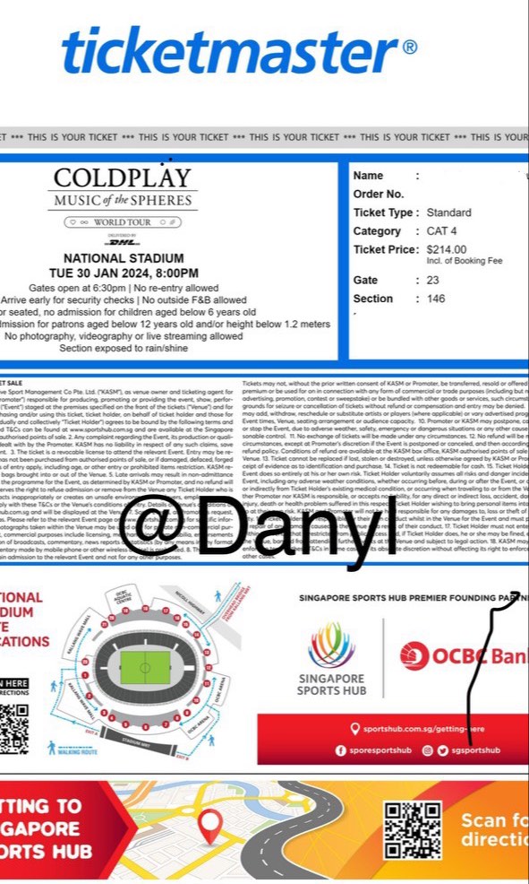  Coldplay Concert 2024 (30th Jan), Tickets & Vouchers, Event Tickets on Illustration 