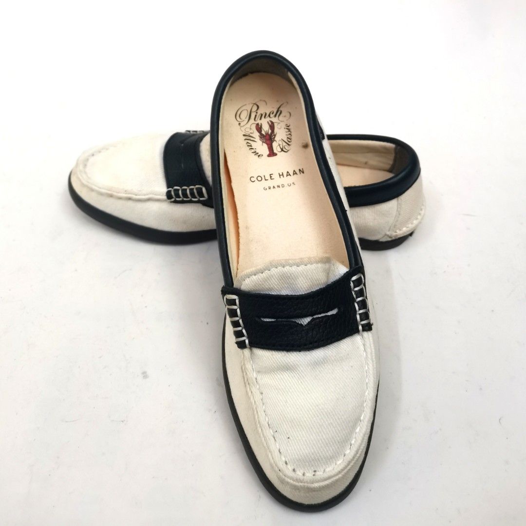 COLE HAAN Pinch Maine Classic Grand OS Beige Navy Leather Trimmed