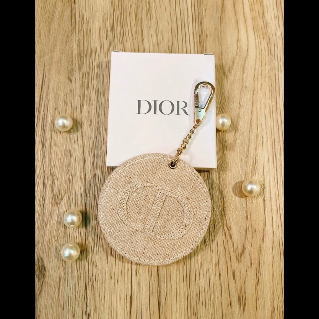 New: DIOR Portable Round Mirror Sackcloth Charm in Khaki, Women's ...