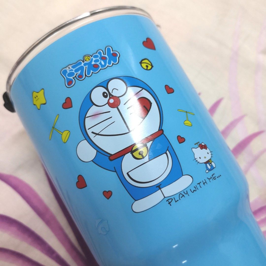 DORAEMON Thermos Flask 900ml Large Volume Cute Straw, Furniture & Home
