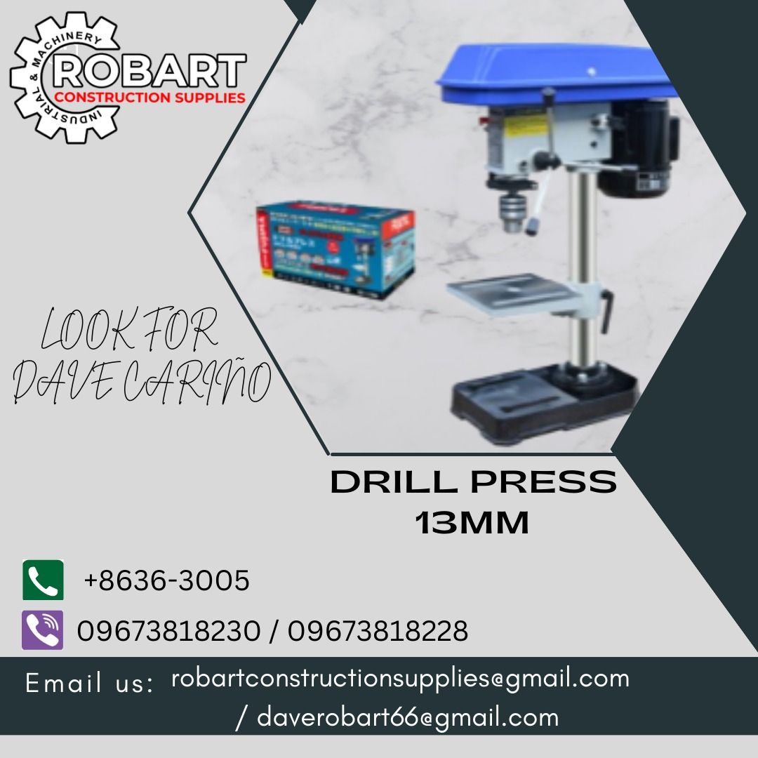 DRILL PRESS 13MM (Category: Construction Tools & Equipment) located in Caloocan City. Submitted by gabo. (Listing ID 1269359422, Image 1). Description: SALE❗ ❗ ❗ SALE❗ ❗ ❗ SALE❗ ❗ ❗ DRILL PRESS 13MM POWER: 250W, 220V, 60HZ BRAND: FUJIMA LOOK FOR: Dave T. Cariño 0 9 6 7 3 8 1 8 2 2 8 / 0 9 6 7 3 8 1 8 2 3 0 7 7 4 6-6 1 4 8 / 7 0 0 2- 2 8 7 2 / 8 6 3 6-3 0 0 5 𝑹𝑶𝑩𝑨𝑹𝑻 𝑪𝑶𝑵𝑺𝑻𝑹𝑼𝑪𝑻𝑰𝑶𝑵 𝑺𝑼𝑷𝑷𝑳𝑰𝑬𝑺 📍 S&L BUILDING, 1ST & 2ND FLOOR, 