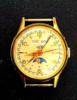 Enicar   Swiss moon phase 英纳格日'月'星期及月相手上錬20mico包金錶