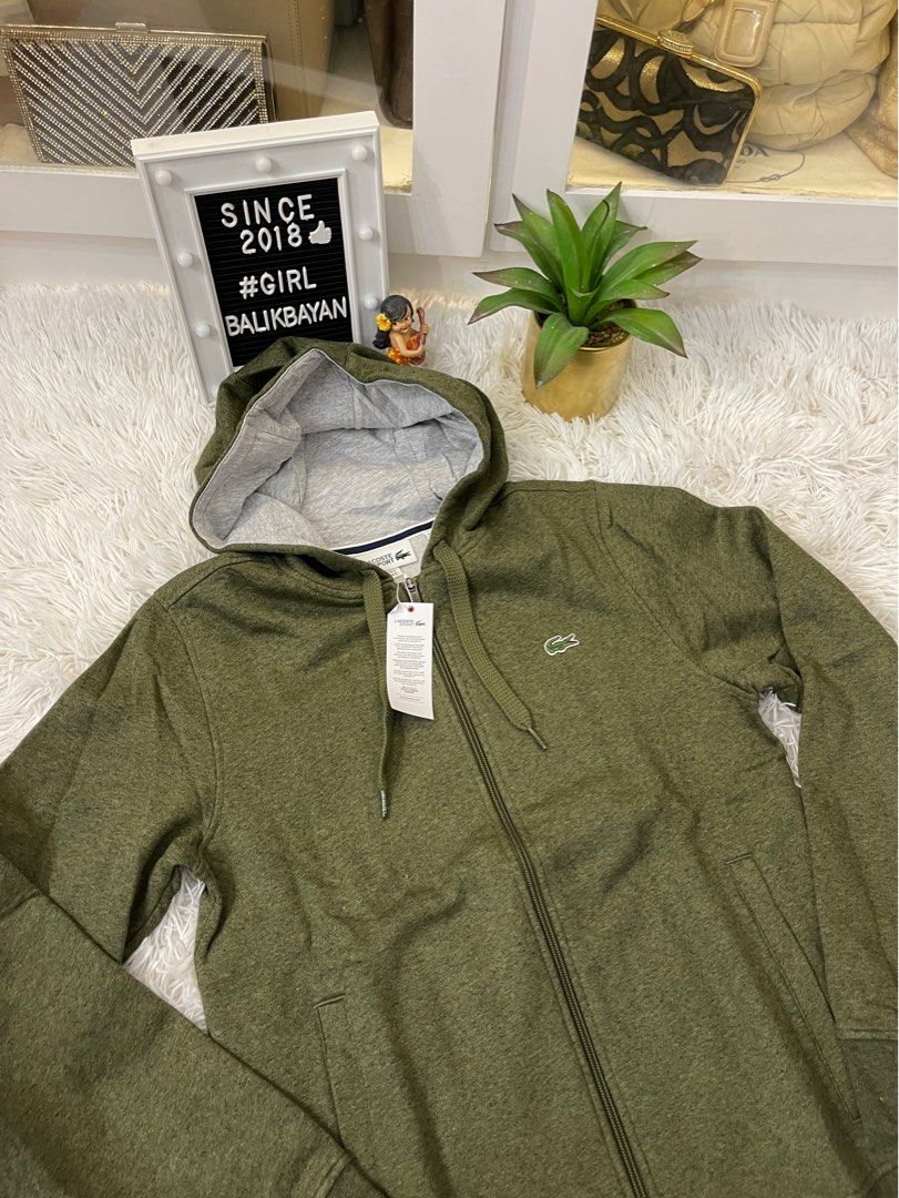 Gorgeous olive green LACOSTE hooded zip jacket
