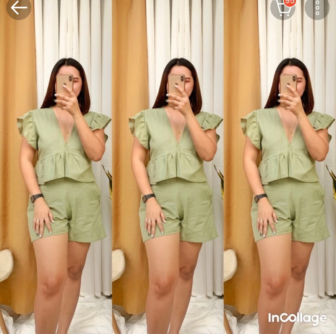 SHEIN Qutie Single Breasted Solid Blouse & Shorts Set