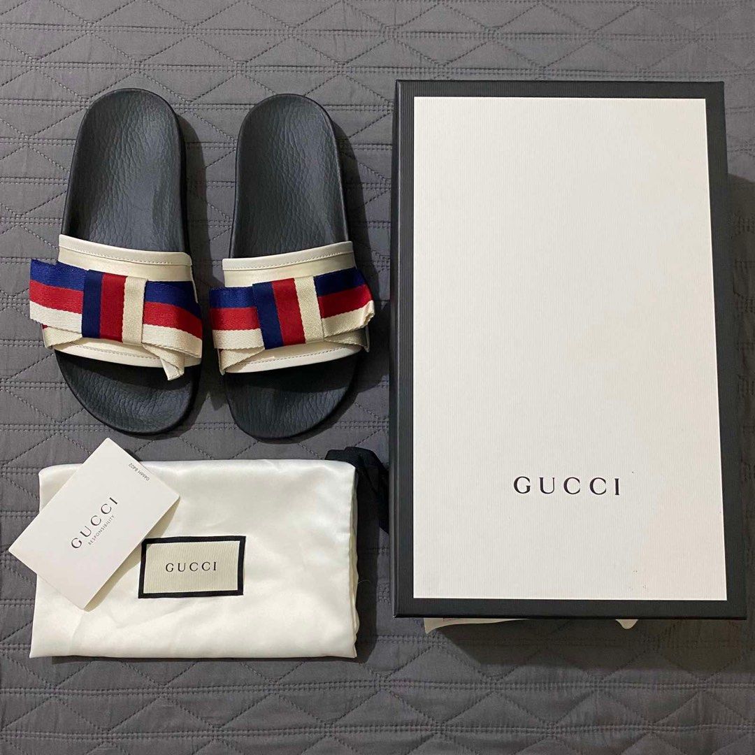 Gucci bow slides white clearance