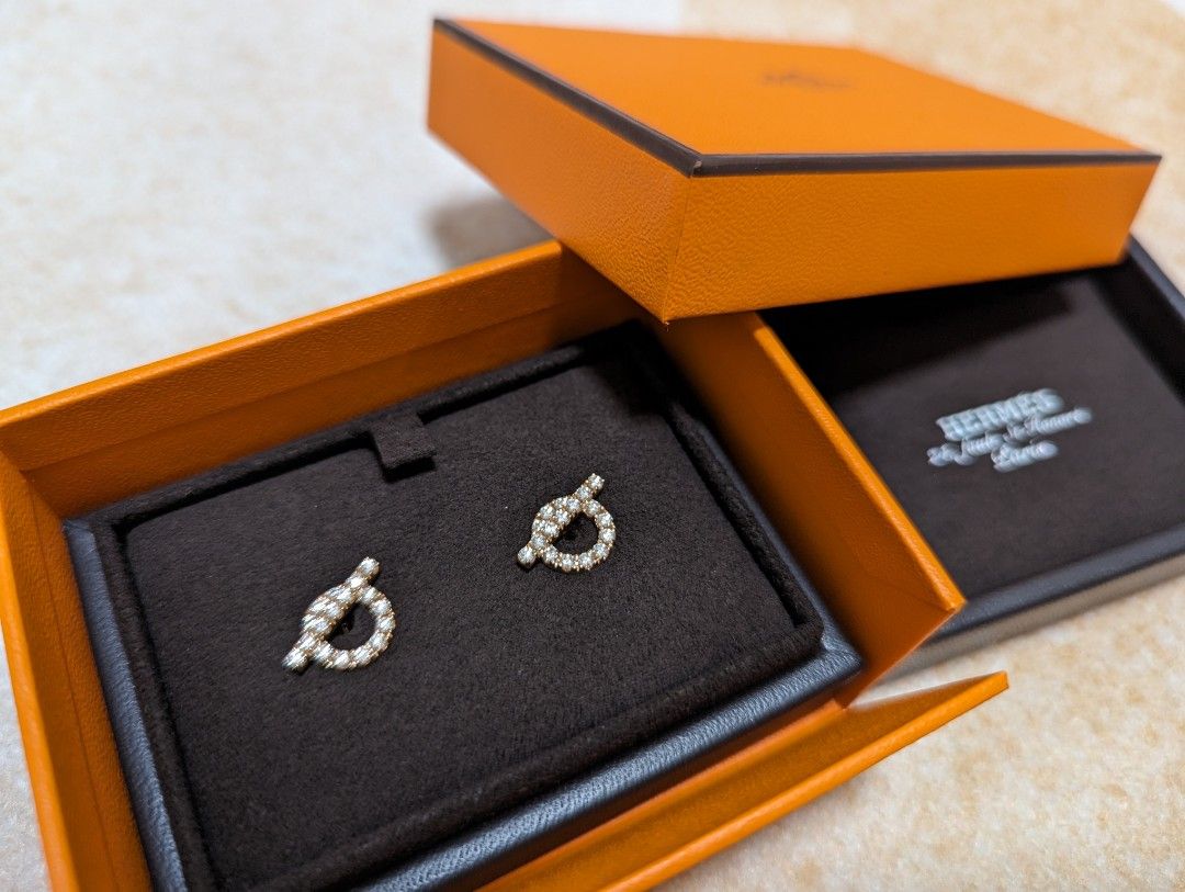 Hermes finesse earrings 愛馬仕玫瑰金小Q鑽石耳環, 名牌, 飾物及配件