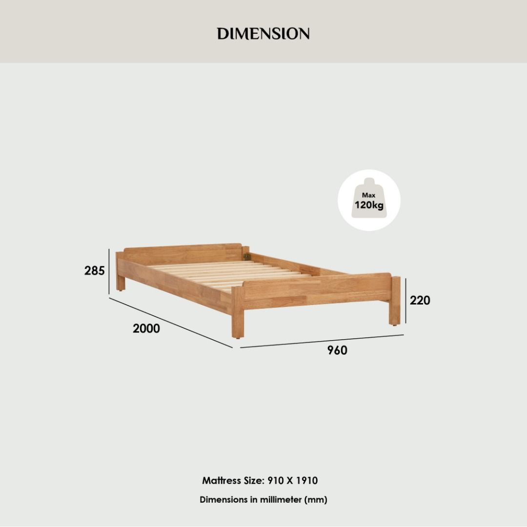 HILO Single Bed Frame (Solid Oak) Free delivery, Furniture & Home