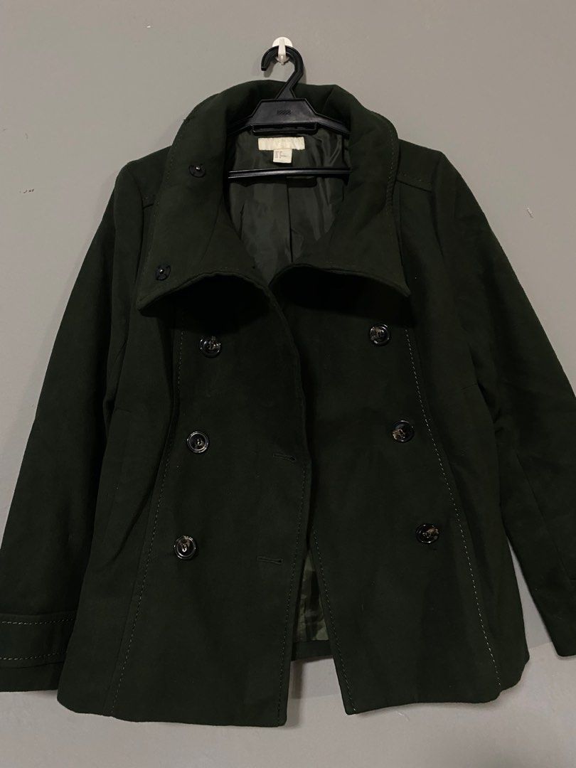 H M FOREST GREEN PEACOAT