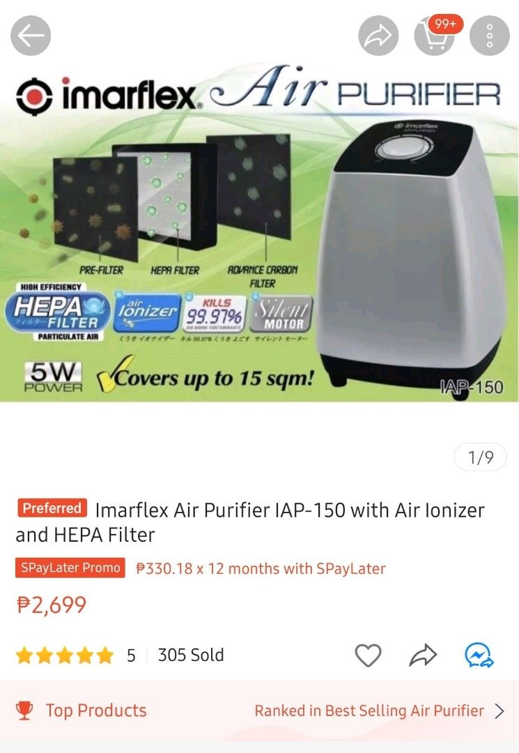 Imarflex Air Purifier IAP 150 TV Home Appliances Air Purifiers