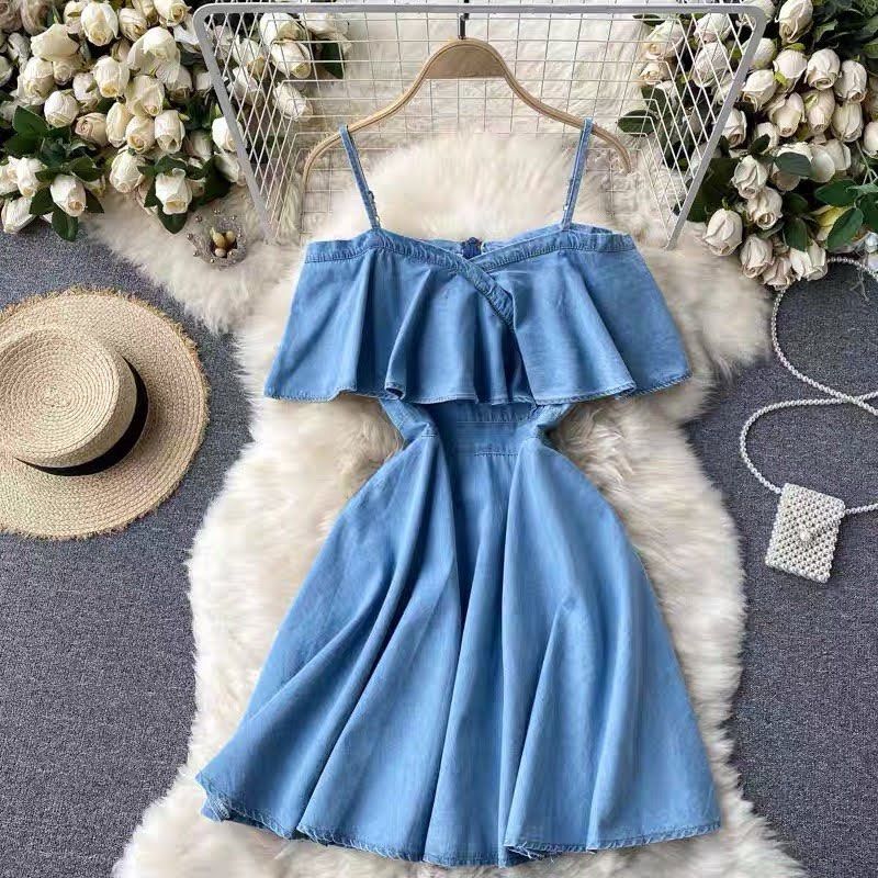 Cold shoulder denim dress top