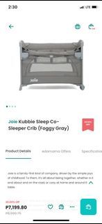 Joie Kubbie Sleep Co-Sleeper Travel Crib