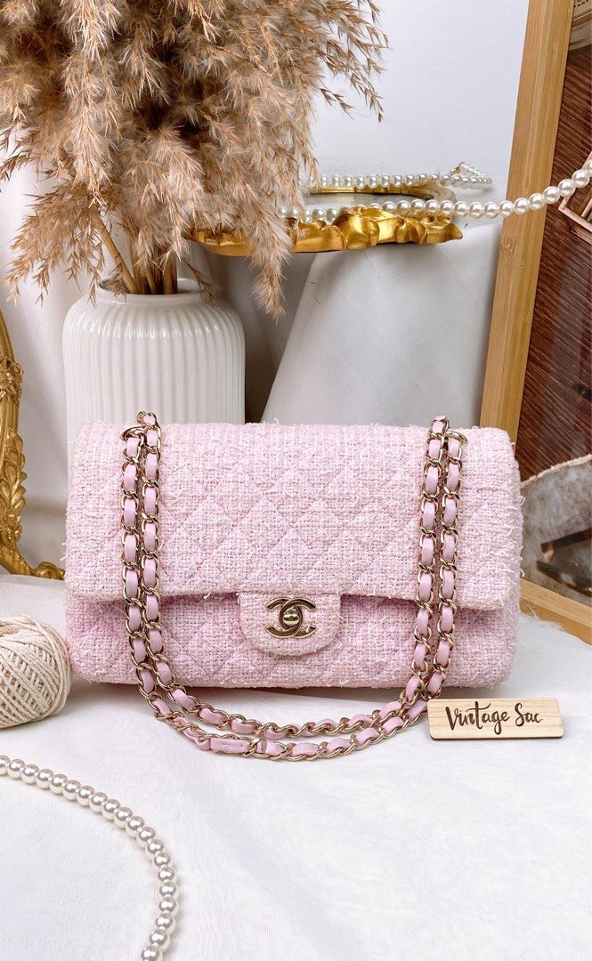Pink tweed bag sales