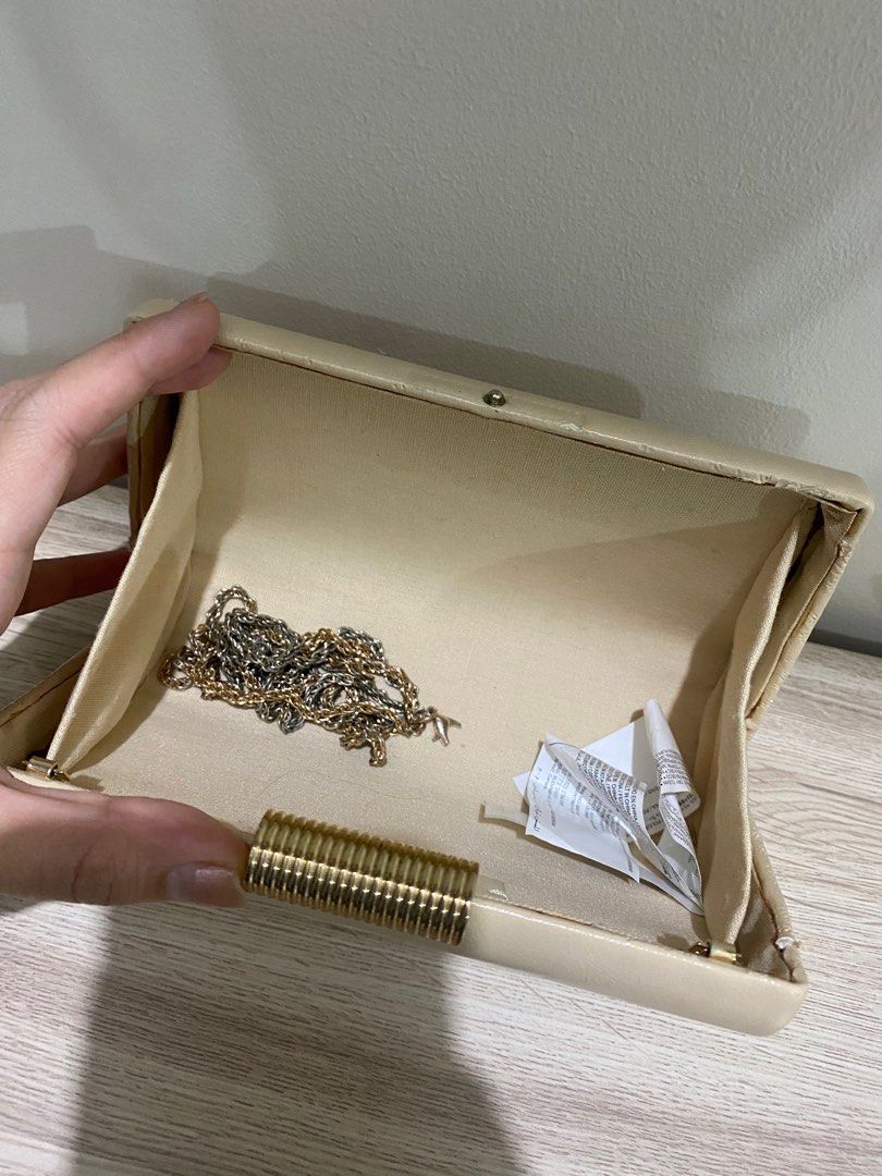 Mango Beige evening bag (Category: Clutches) located in Makati City. Submitted by _wardrobecleanse (Listing ID 1269403425, Image 3). Description: Bought for 3K selling low because the strap is broken but works perfectly as a clutch .