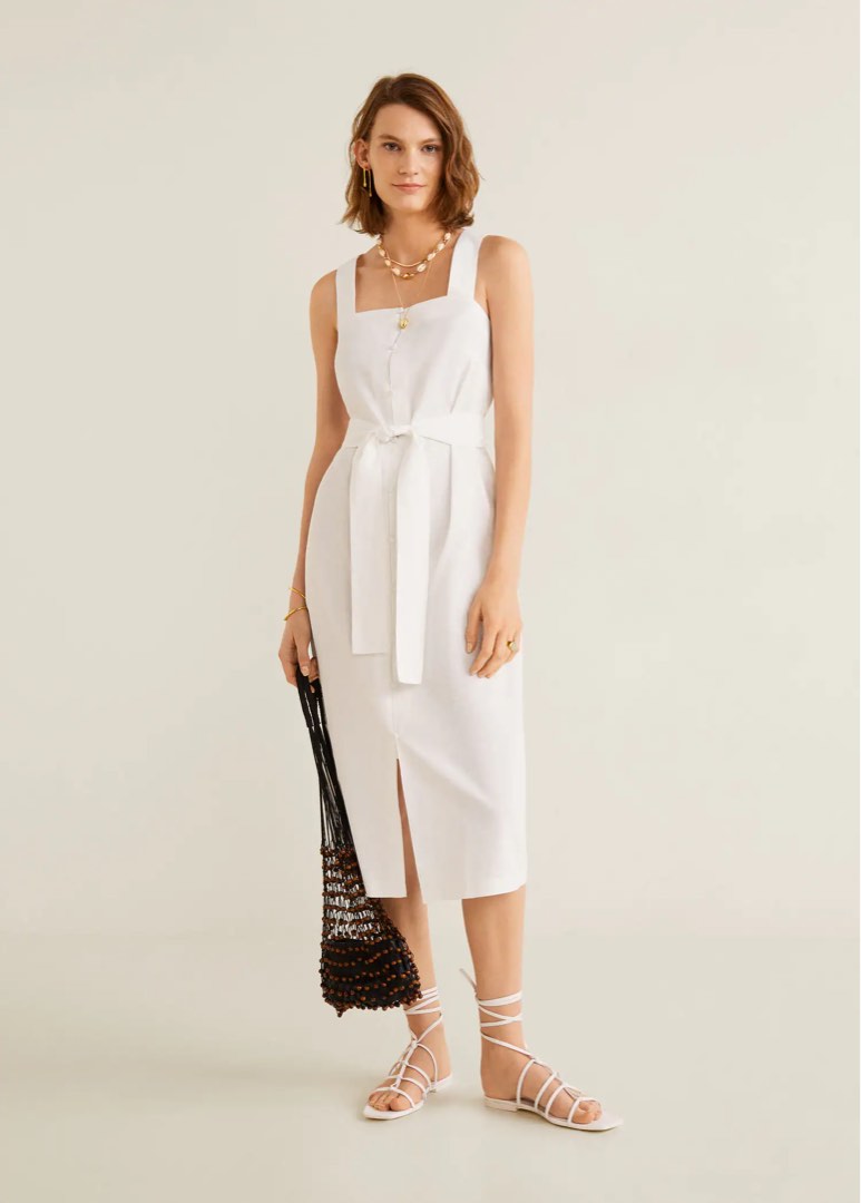 Mango white linen dress hot sale