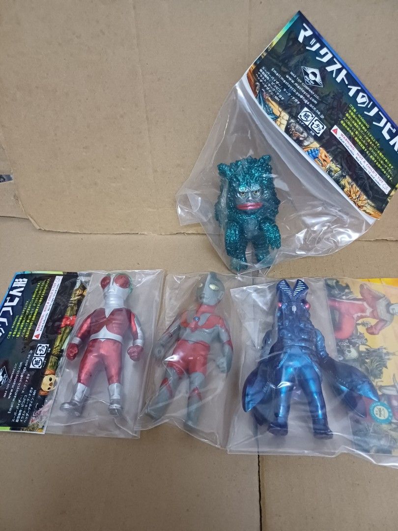 Maxtoy Max Toy Ultraman GID Hayata Fire Man Fire-man Alien Baltan Japan Exclusive Sofubi Soft Vinyl Figure Glow in Dark (Category: Toy Figures) located in Singapore. Submitted by kittyleekityin (Listing ID 1269309419, Image 1). Description: Brand New in Sealed Packaging Super hard material Soft vinyl Individual pricing@ Alien Baltan Purplish Blue $175 Ultraman Hayata Grey Body $195 Fire-man Gloss Red $175 Ultraman Hayata GID Glow in Dark (pic 4) 