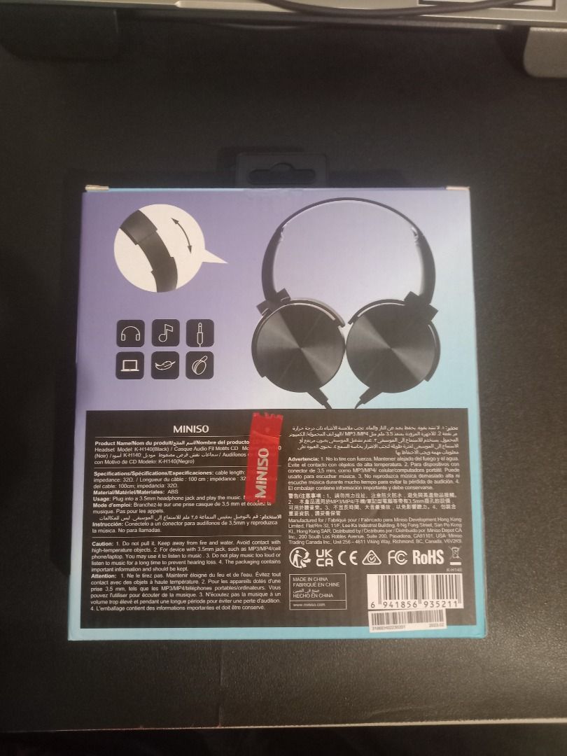 Miniso Wired Headset [Sealed] (Category: Headphones & Headsets) located in Taguig. Submitted by crazy.nzyn01 (Listing ID 1269435068, Image 2). Description: Miniso Wired Headset 3.5mm Lightweight Adjustable. Still Sealed, Never Been Opened. Inside is 10/10 but outside can be 9.5/10 since its been stocked. Selling for 400, can be negotiable if buying more than one from my Listing. Got it as a Gift and never had the chance to use it. .