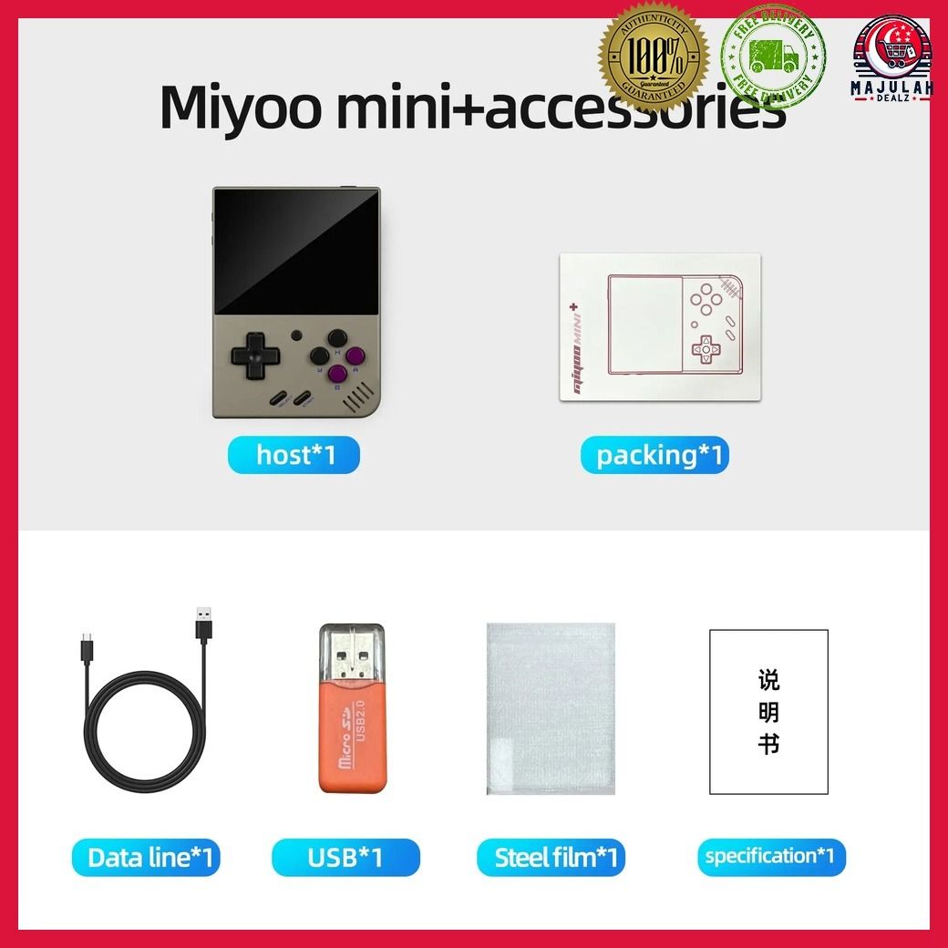 MIYOO MINI + PLUS 🚚 FREE DELIVERY ✅ FIXED PRICE (Category: Others) located in Singapore. Submitted by majulahdealz (Listing ID 1269414915, Image 2). Description: Miyoo Mini Plus: Retro Handheld Game Console - Portable, Rechargeable, and WiFi Enabled 0 Games: $85 64GB (15K Games): $95 128GB(25K Games): $99 32GB Game List: https://docs.google.com/spreadsheets/d/1IPee3cjea-2lAfNgIJKIaGVpFw9LNf03JalK1kw6IvI/edit?usp=sharing 64GB Game List: https://d