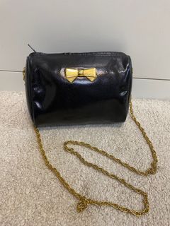 極可愛美品😍法國製Nina Ricci黑色真皮經典金色蝴蝶結迷你鏈條包🇯🇵日本中古古董包