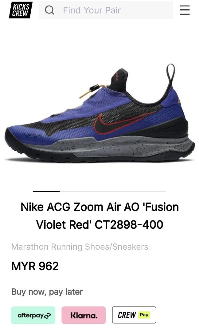 Nike ACG Air Zoom AO Fusion Violet 8.5uk for sale, Men\'s Fashion