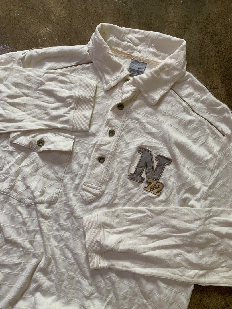 nike long sleeve polo pocket N72 cream off white Y2k not 90s block