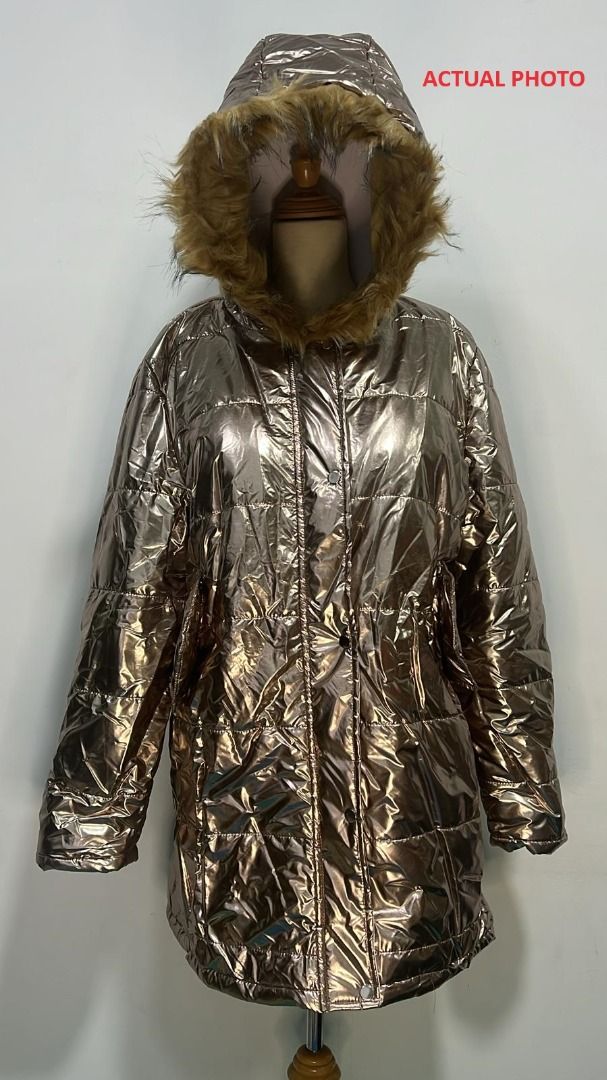 O3 Glossy Zipper Fur Collar Overcoat Jacket Women s Fashion