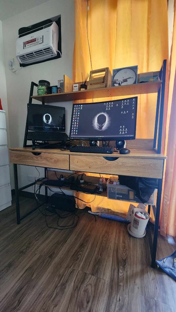 Ofix Computer Table/Desk with Drawers (Category: Other Home Furniture) located in Pasig City. Submitted by rodrigothethird (Listing ID 1269341493, Image 1). Description: (Only the desk is for sale. Items in the photo, not included.) The item is still in good condition! Get this for only 3000php! RFS: changing to a smaller one Dimensions: (see other photos) Weight: ~16 kg Top: laminated medium-density fiberboard (MDF) Base: steel.