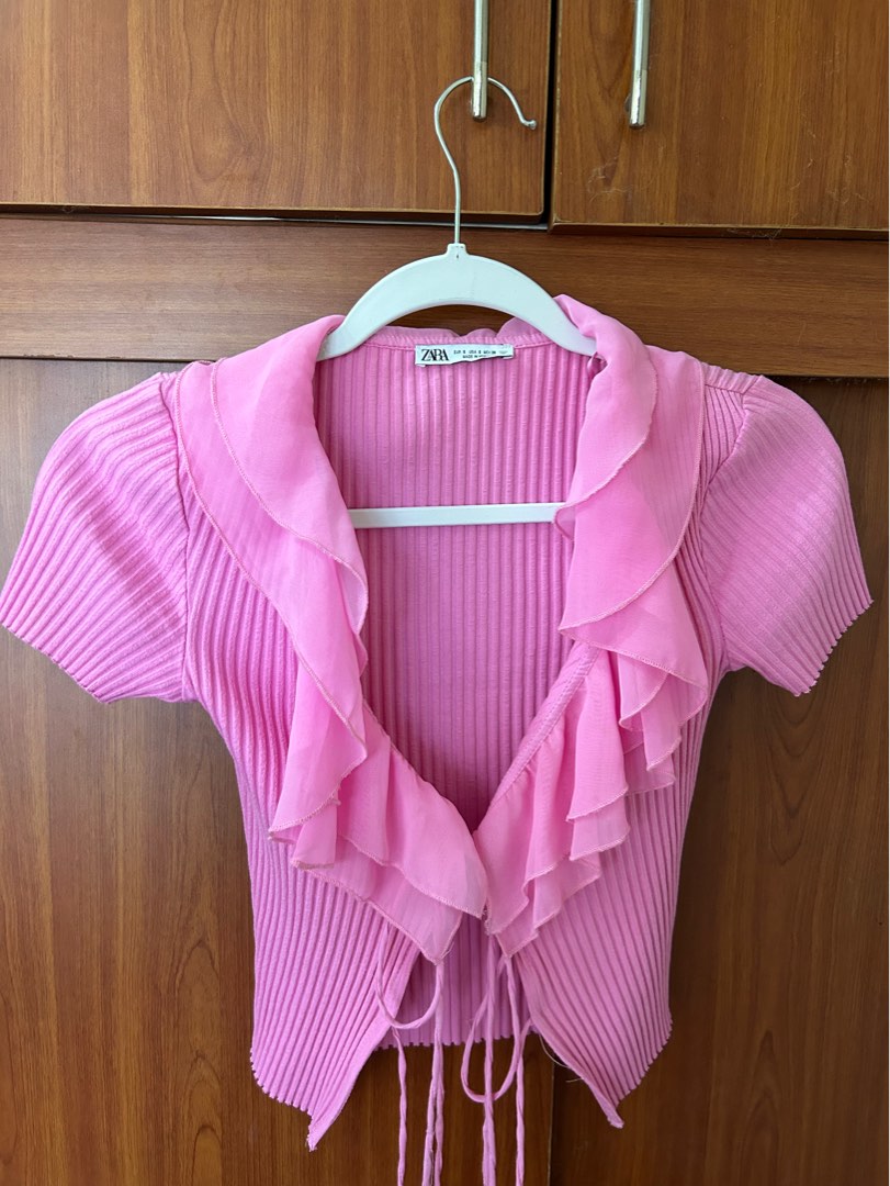 Pink Zara Ruffled Top, Women's Fashion, Tops, Blouses on Carousell