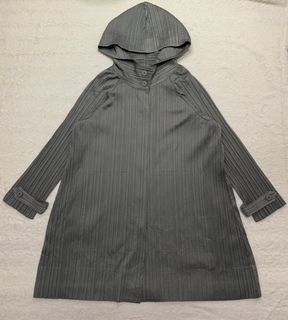 Issey Miyake Pleats Please - Grey Pleated Hoodie Coat Dress