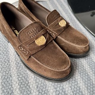 Pre-owned Miu Miu Suede Penny Loafers