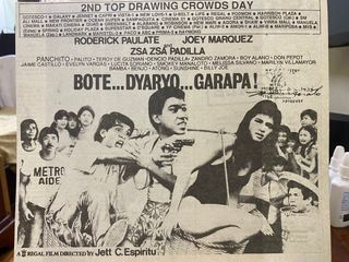 Roderick Paulate Palito Joey Marquez Zsa zsa Padilla Panchito Don Pepot - Bote … Dyaryo … Garapata - Movie Vintage Old Ad Cut Out Print Tagalog Cinema OPM