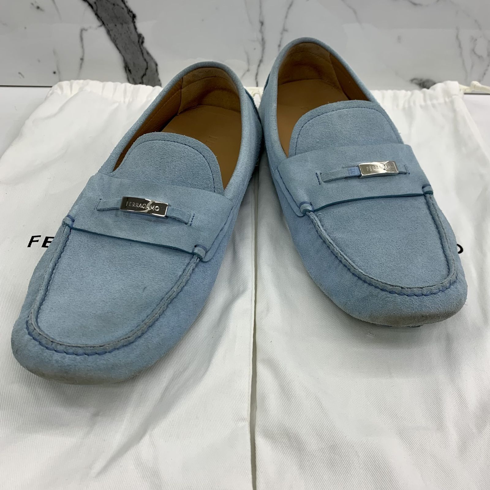 SALVATORE FERRAGAMO BLUE SUEDE DRIVING SHOES LOAFERS 