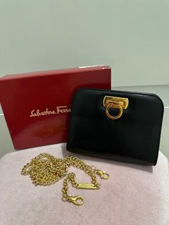 Salvatore Ferragamo Grained Black Leather Cross Body Micro Bag