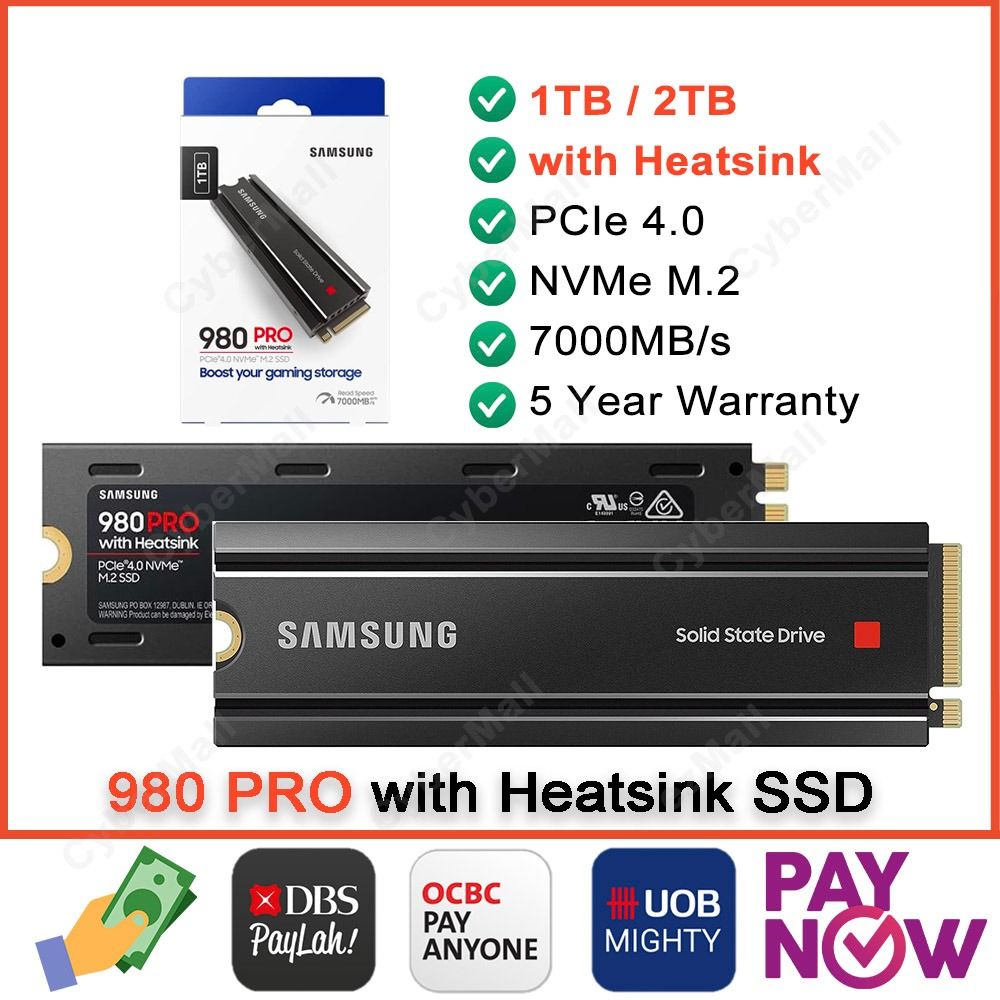 Samsung 980 PRO SSD with Heatsink 1TB 2TB PCIe Gen 4 NVMe M.2