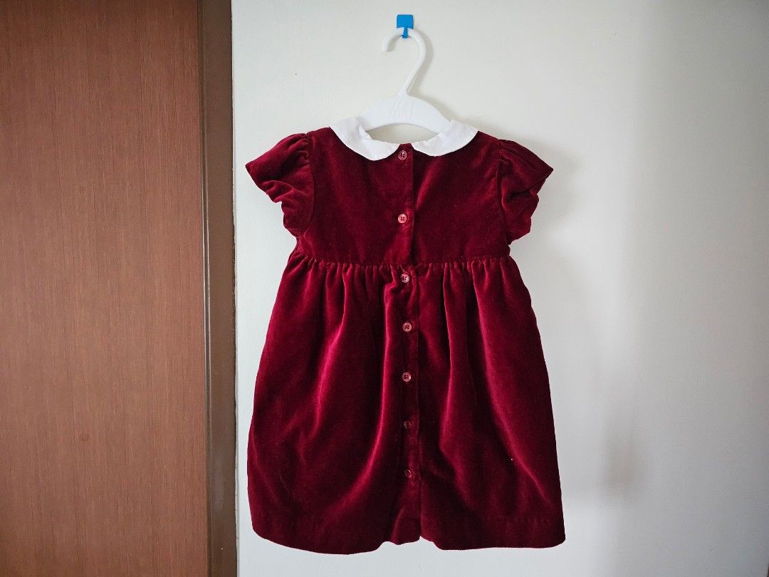 Size 12 18 month John Lewis Heirloom Collection Baby Red Velvet Smock Dress