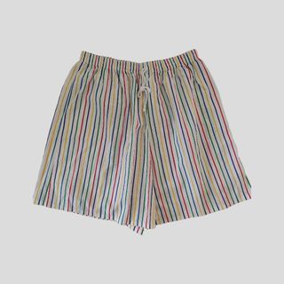 Size 30-38+, Vintage Carol Wright White Rainbow Roman Striped Garterized Drawstring Single Stich Beach Summer Shorts