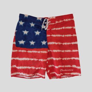 Size 38-40+, Budweiser Board Shorts Polyester Drawstring Garterized Men's Beach Shorts American Flag