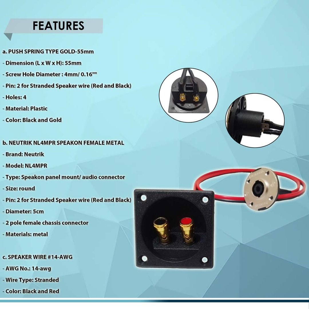 SPEAKER BOX TERMINAL PUSH SPRING TYPE GOLD-55mm to NEUTRIK NL4MPR ...