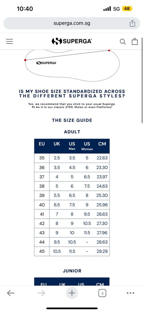 Superga kids size chart cheap