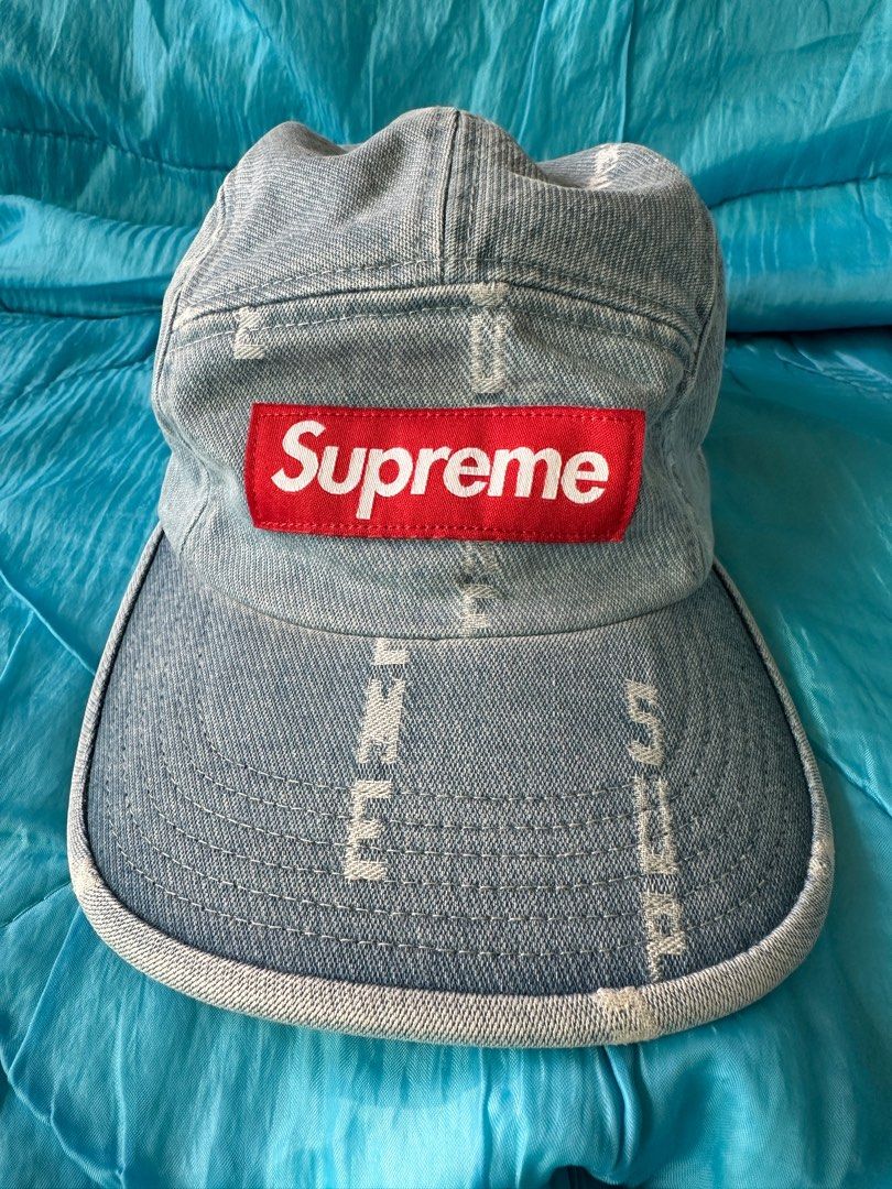 Supreme Logo Stripe Jacquard Washed Denim FW20 Camp Cap 藍色洗水