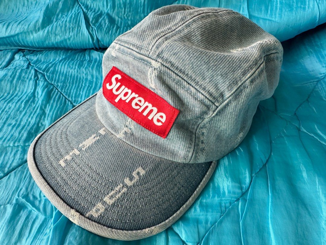 Supreme Logo Stripe Jacquard Washed Denim FW20 Camp Cap 藍色洗水