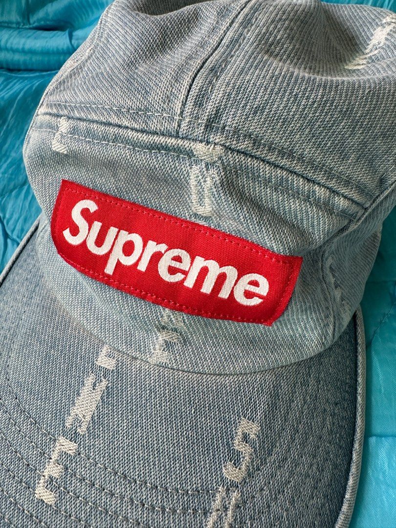 Supreme Logo Stripe Jacquard Washed Denim FW20 Camp Cap 藍色洗水