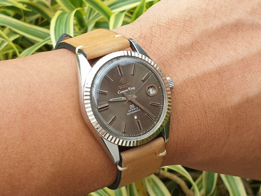 Titoni Cosmo King automatic 14k rim fluted bezel Grey ghost patina Dial  datejust dj rolex mido