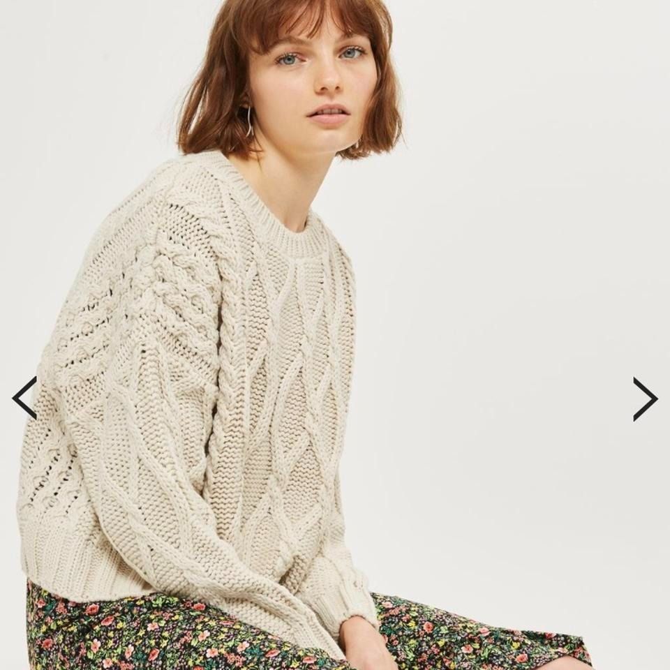 Topshop Oversized Cable Knit Jumper in Beige Women s Fashion