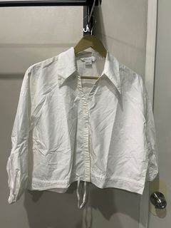 Urban Revivo White Crop Long Sleeve Shirt (Linen)