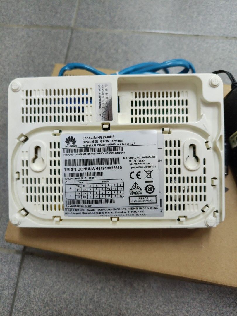 Used Huawei Echolife Hg8240h5 Gpon Terminal Fibre Optic Modem Announcements On Carousell 0304