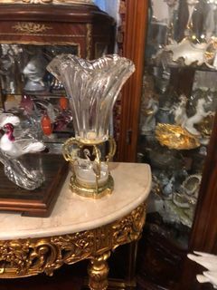 Vintage Big Italian Victorian Crystal and Brass Vase