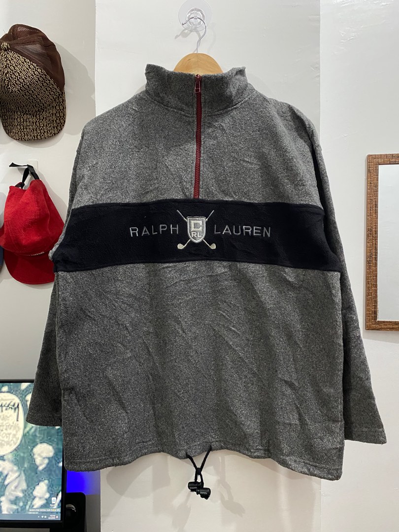 Ralph Lauren Chaps Half-Zip Fleece Pullover, Men's XL polyester navy blue type Vintage Second Hand