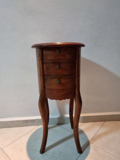 Vintage Solid Wood Side Table With 3 Drawers