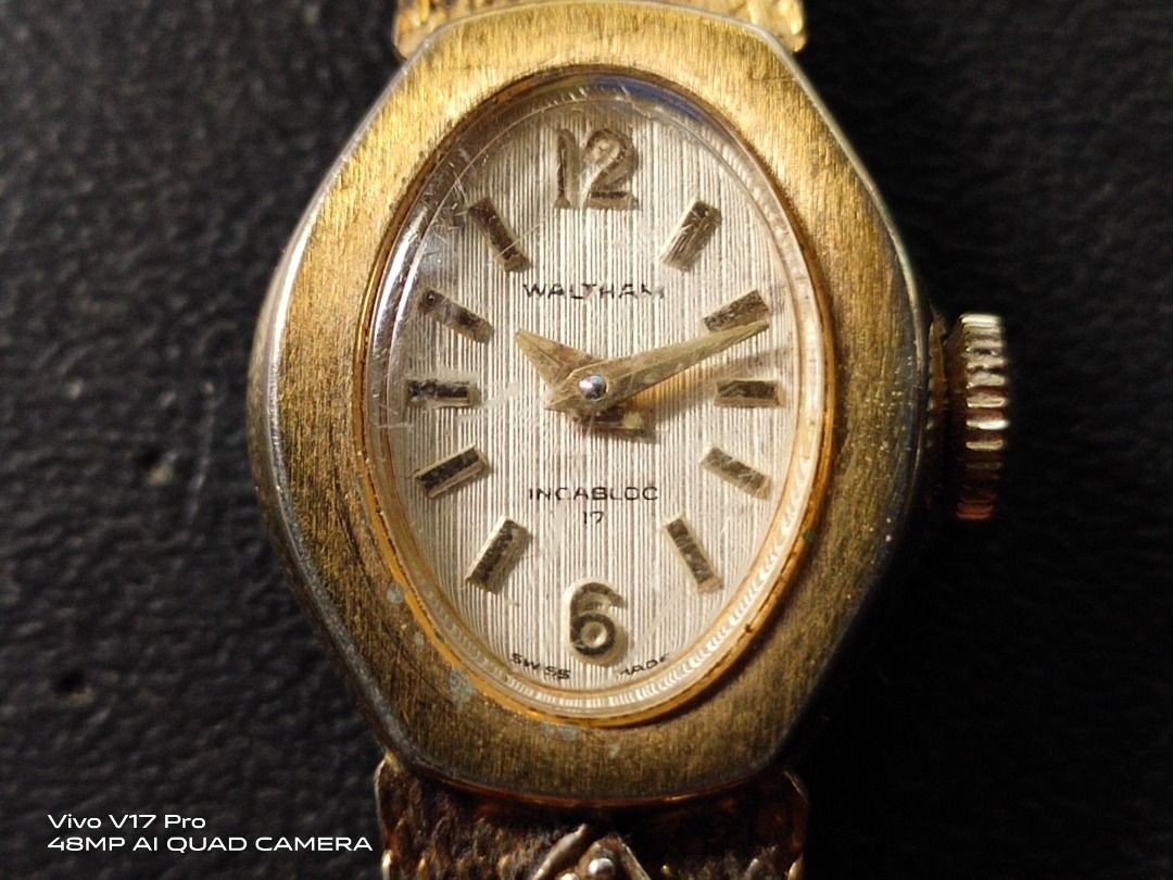 Vtg Waltham Diamond Bezel Mechanical Hand Winding Ladies Watch